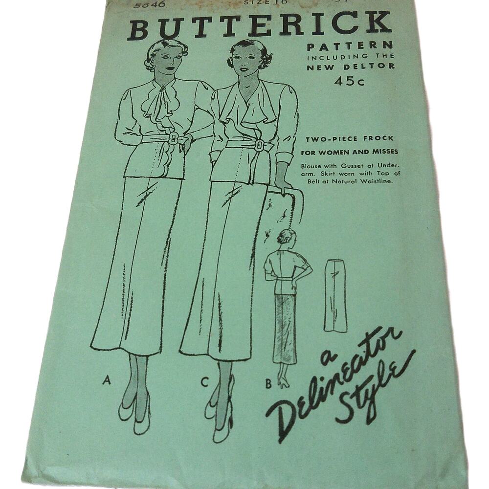 Vtg Butterick 5846 Pattern Two Piece Frock Delineator Uncut New Deltor Size 16